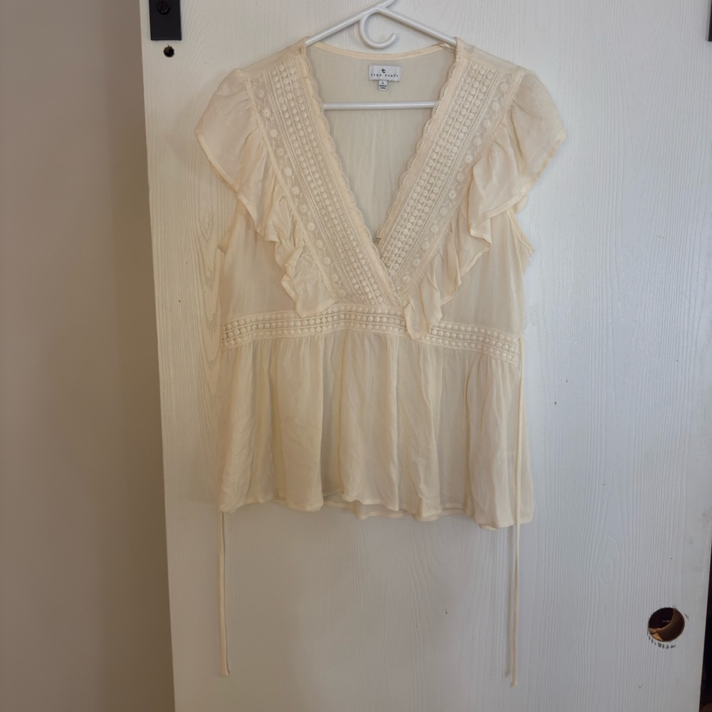 Aritzia Ivory Ruffle V-Neck Blouse